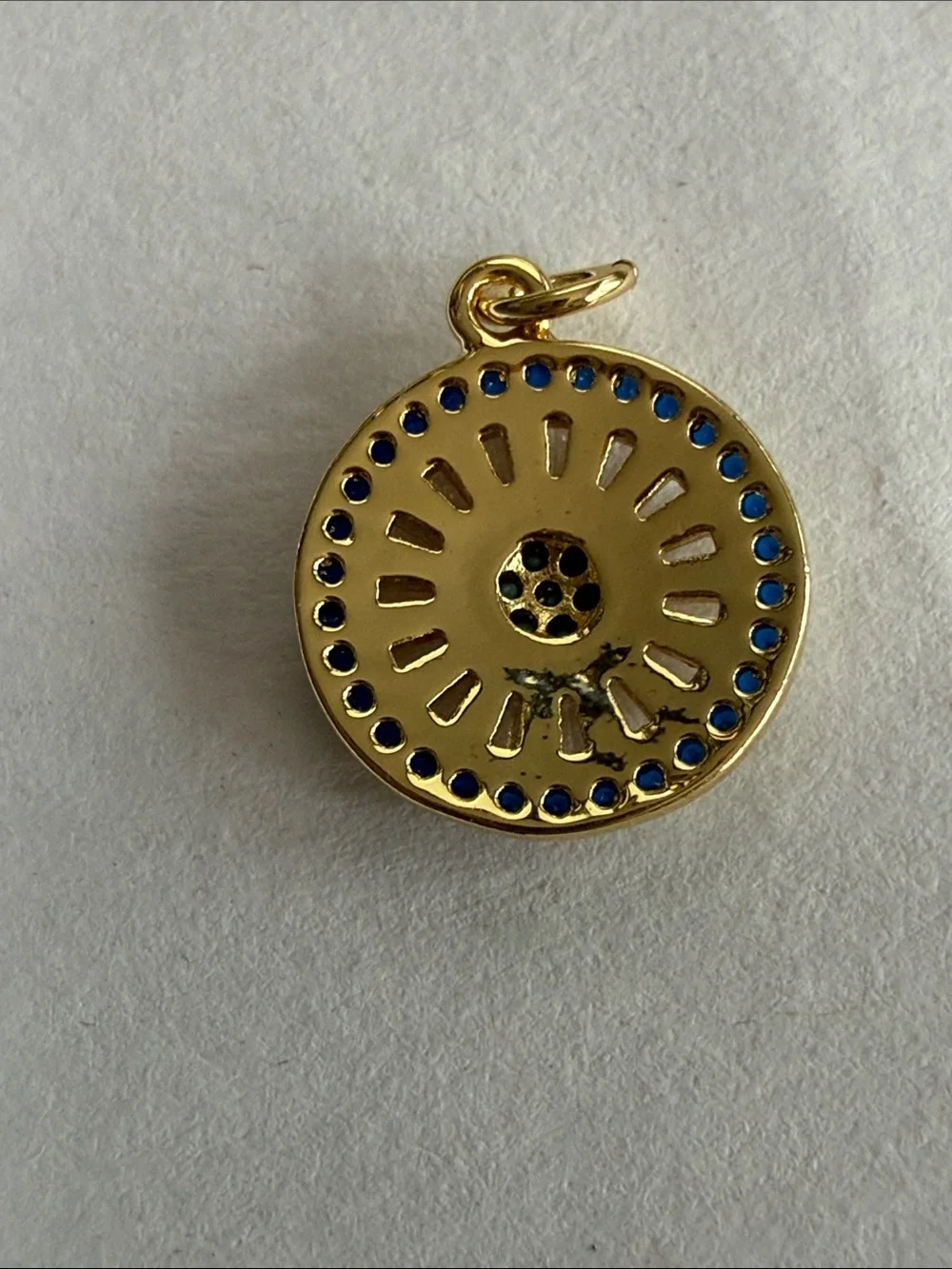 NEW Freida Rothman Gold and Turquoise Sunburst Pendant Charm 5/8”